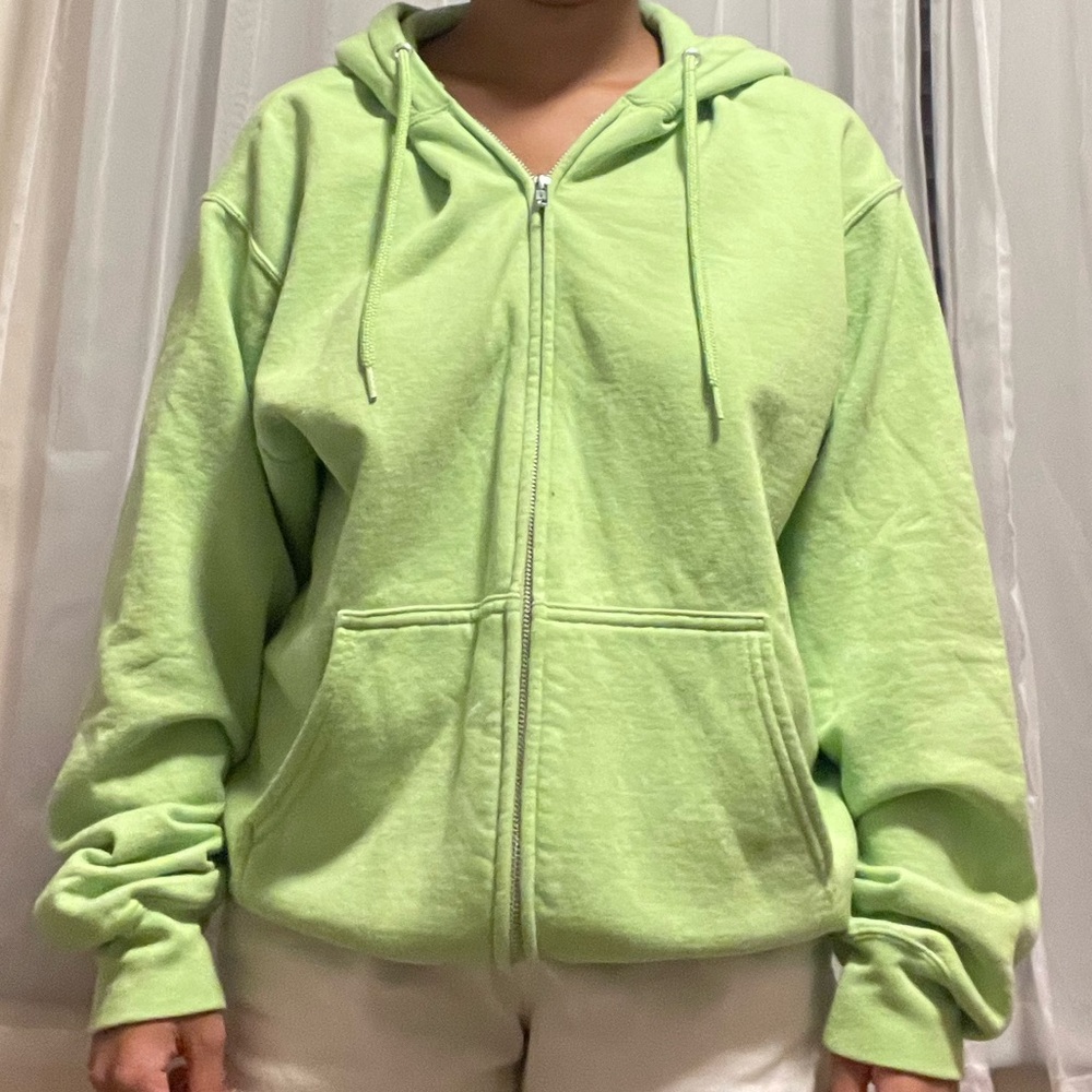Port & Company Lime Green Zip-Up Hoodie - Size M